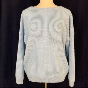 LuLu’s SzSm powder blue chunky knit crew neck front/deep V back sweater